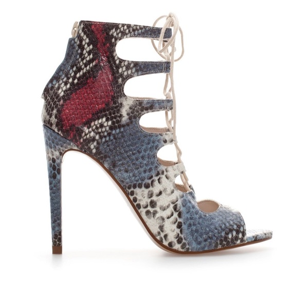 Zara Shoes - Zara Snake-print Lace Up Heel